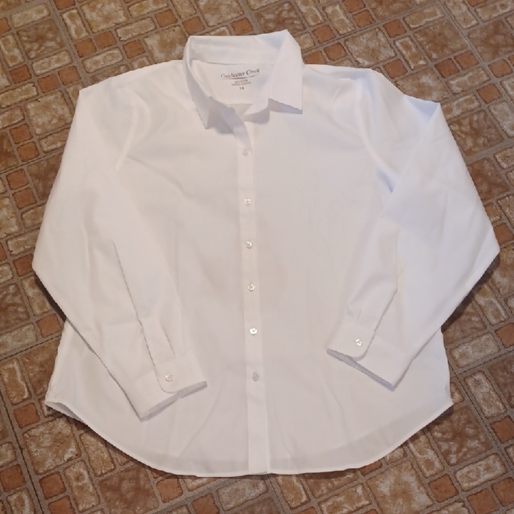 Coldwater Creek White Blouse Classic Professional Design No Iron Cotton